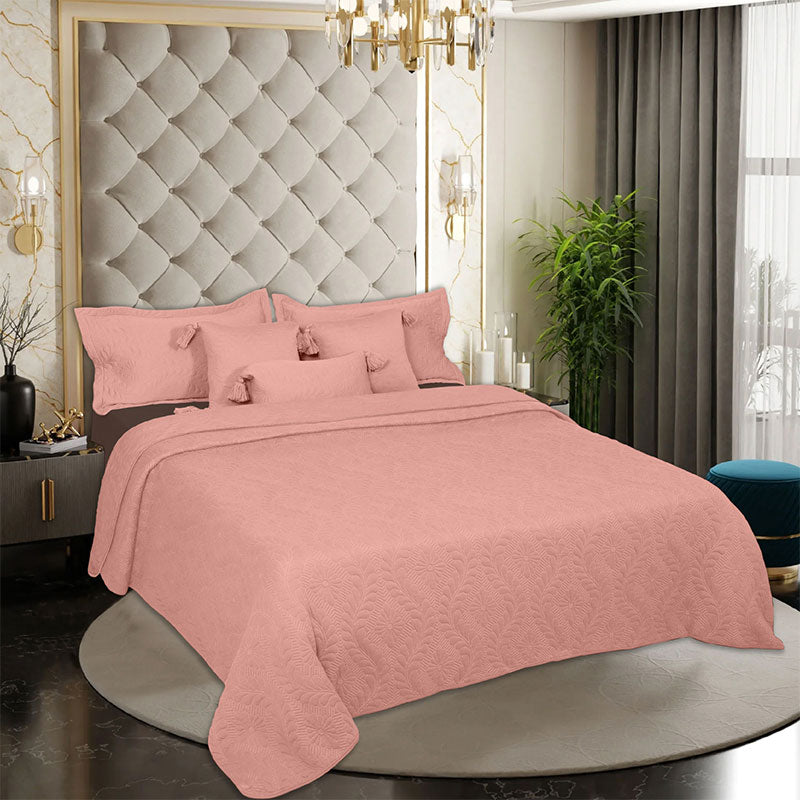 BodyComfy 100% Cotton Hosiery King-Size Fitted Bedcover – Floral Embossed Pattern