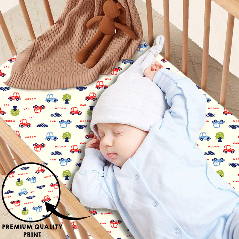 Bodycomfy 100% Cotton Hosiery Fitted Cot Sheet Pack of 2 – Jurassic Wheels Print