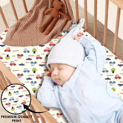 Bodycomfy 100% Cotton Hosiery Fitted Cot Sheet Pack of 2 – Jurassic Wheels Print