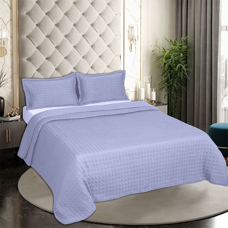 BodyComfy 100% Cotton Hosiery King-Size Fitted Bedcover – Square Block Embossed Pattern