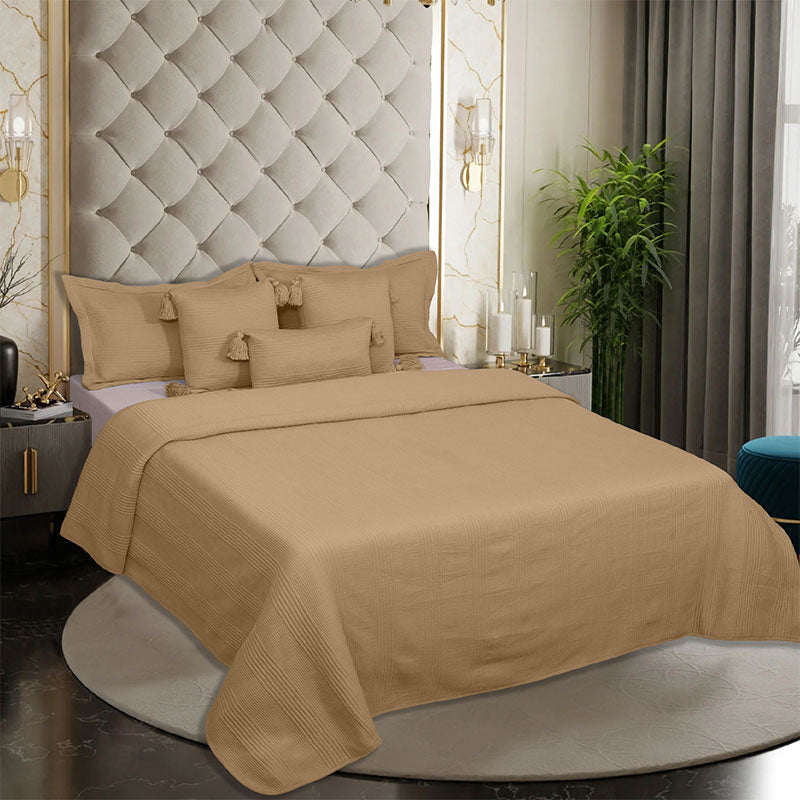 BodyComfy 100% Cotton Hosiery King-Size Fitted Bedcover – Minimalist Grid Texture Pattern