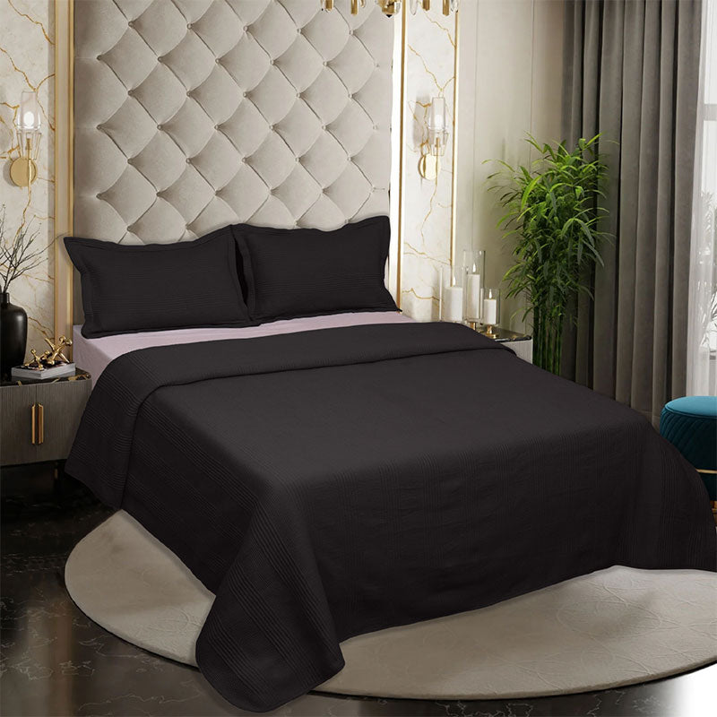 BodyComfy 100% Cotton Hosiery King-Size Fitted Bedcover – Minimalist Grid Texture Pattern