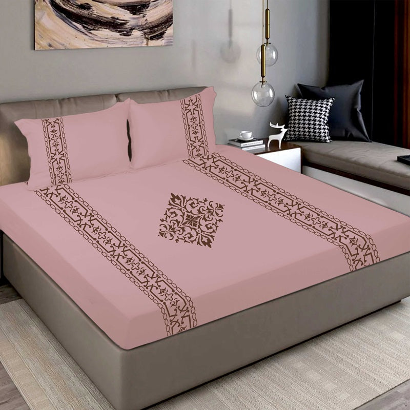 Bodycomfy 100% Cotton Hosiery King Size Fitted Bedsheet – Applique print