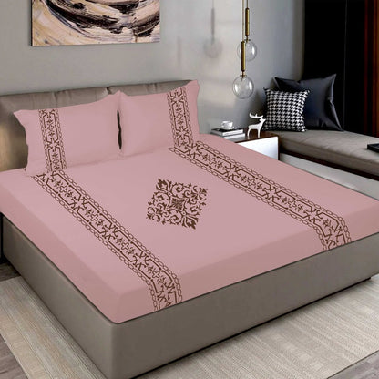 Bodycomfy 100% Cotton Hosiery King Size Fitted Bedsheet – Applique print