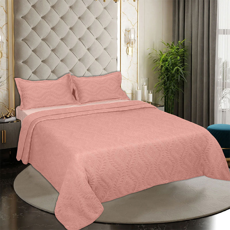 BodyComfy 100% Cotton Hosiery King-Size Fitted Bedcover – Floral Embossed Pattern