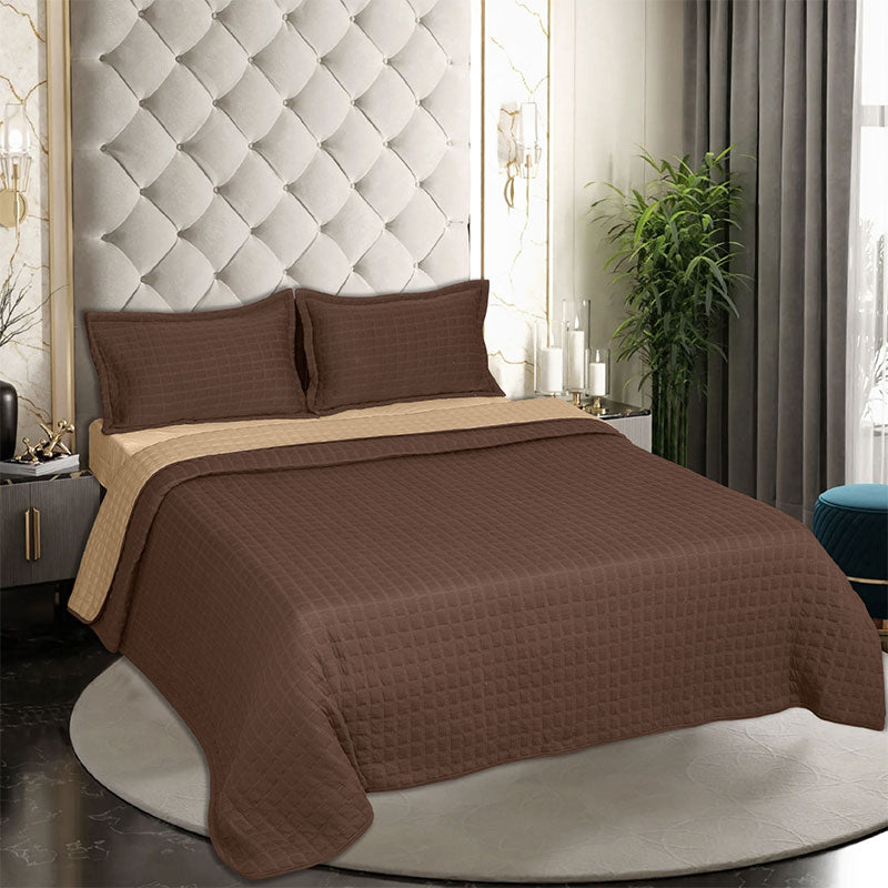 BodyComfy 100% Cotton Hosiery King-Size Fitted Bedcover – Square Block Embossed Pattern