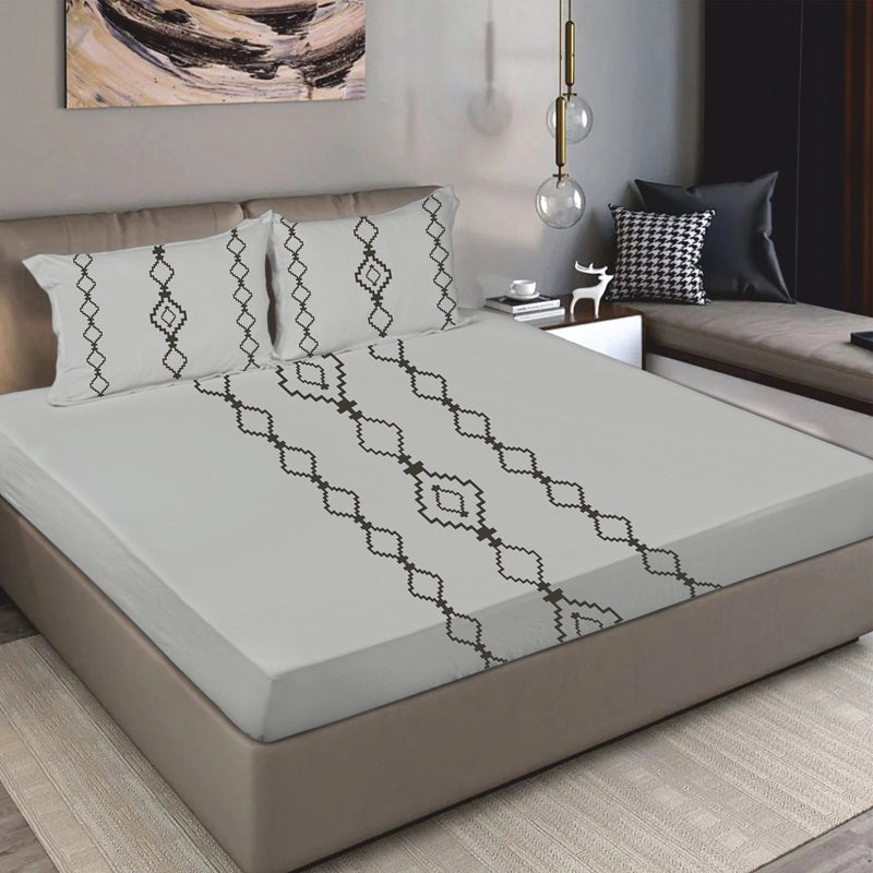 Bodycomfy 100% Cotton Hosiery King Size Fitted Bedsheet –  Geomatrical Print