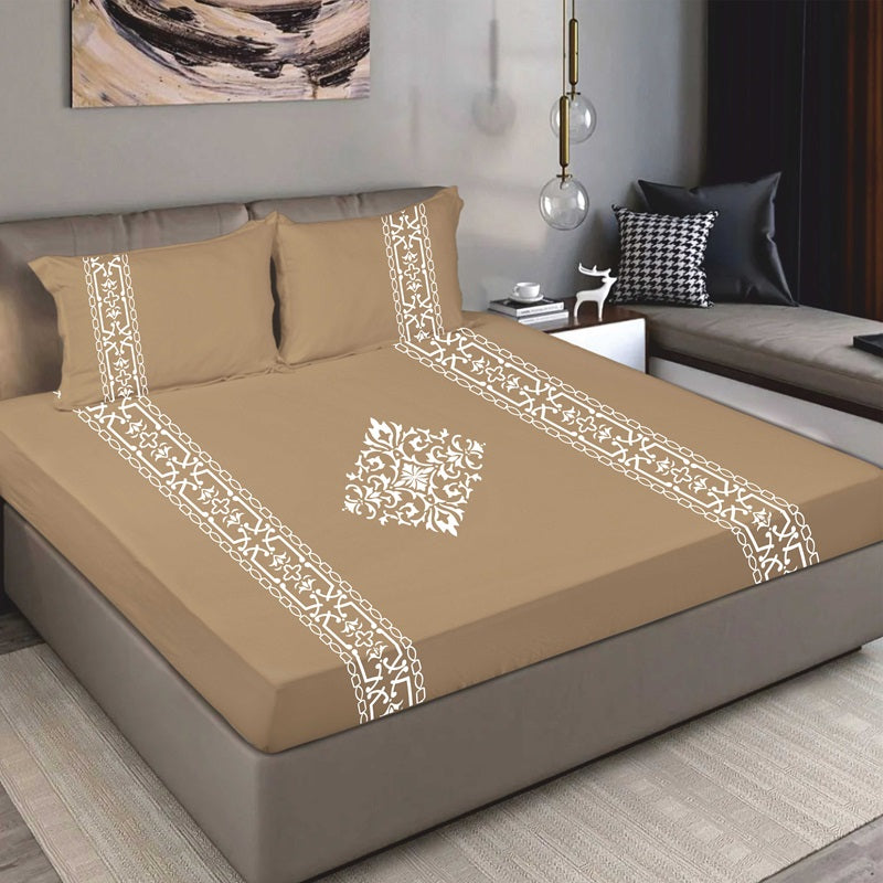 Bodycomfy 100% Cotton Hosiery King Size Fitted Bedsheet – Applique print