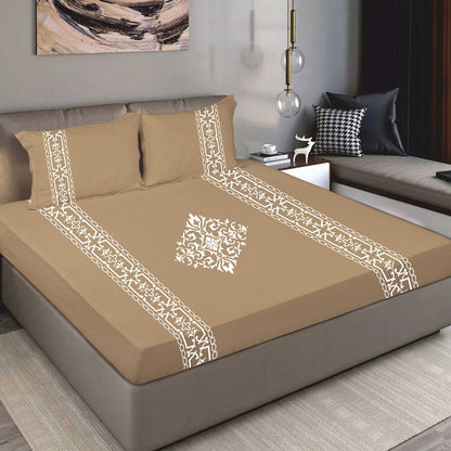 Bodycomfy 100% Cotton Hosiery King Size Fitted Bedsheet – Applique print