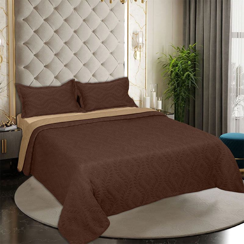 BodyComfy 100% Cotton Hosiery King-Size Fitted Bedcover – Floral Embossed Pattern