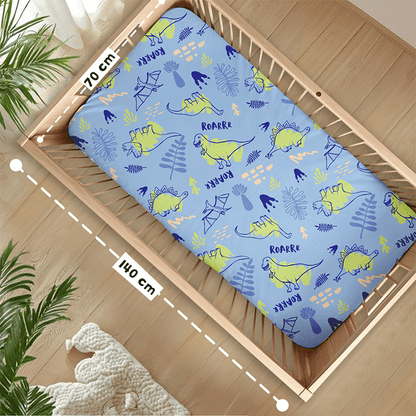 Bodycomfy 100% Cotton Hosiery Fitted Cot Sheet Pack of 2 – Jurassic Wheels Print