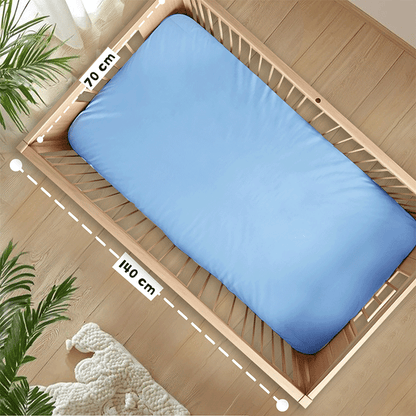 Bodycomfy 100% Cotton Hosiery Fitted Cot Sheet Pack of 2 - Solid Blue and Elephant Print