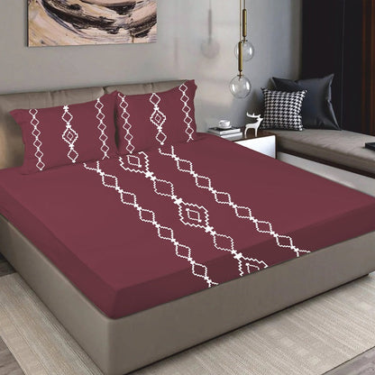 Bodycomfy 100% Cotton Hosiery King Size Fitted Bedsheet –  Geomatrical Print