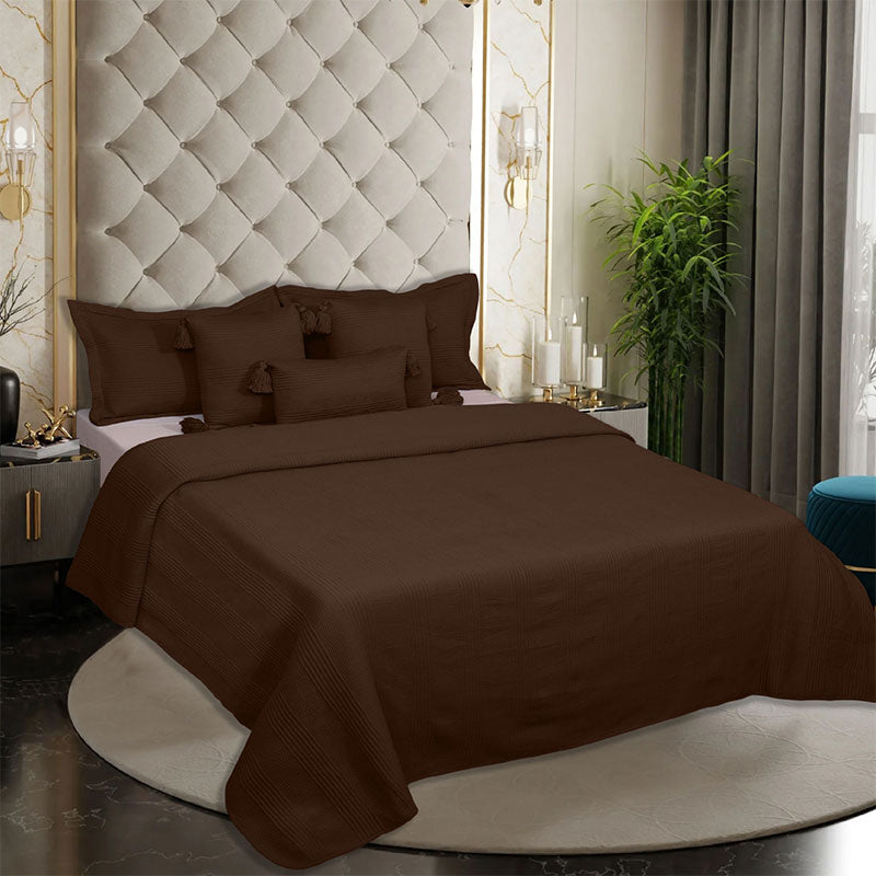 BodyComfy 100% Cotton Hosiery King-Size Fitted Bedcover – Minimalist Grid Texture Pattern