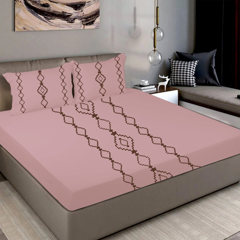 Bodycomfy 100% Cotton Hosiery King Size Fitted Bedsheet –  Geomatrical Print