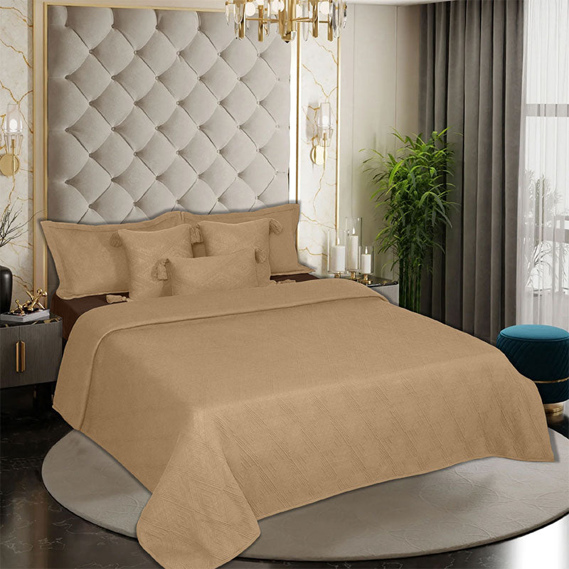 BodyComfy 100% Cotton Hosiery King-Size Fitted Bedcover – Layered Diamond Geometric Pattern