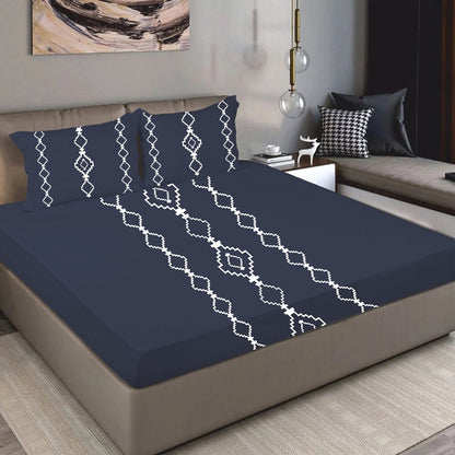 Bodycomfy 100% Cotton Hosiery King Size Fitted Bedsheet –  Geomatrical Print