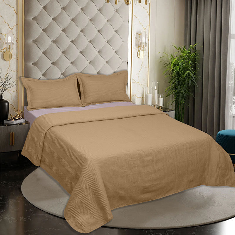 BodyComfy 100% Cotton Hosiery King-Size Fitted Bedcover – Minimalist Grid Texture Pattern
