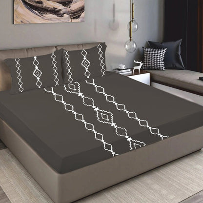 Bodycomfy 100% Cotton Hosiery King Size Fitted Bedsheet –  Geomatrical Print