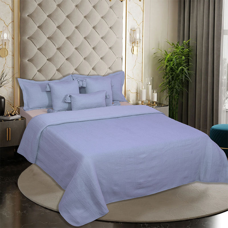 BodyComfy 100% Cotton Hosiery King-Size Fitted Bedcover – Minimalist Grid Texture Pattern