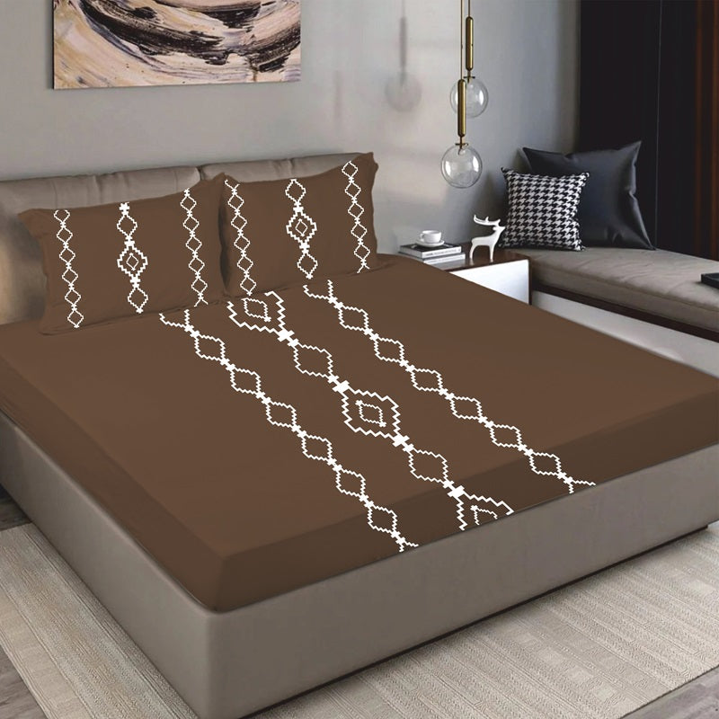 Bodycomfy 100% Cotton Hosiery King Size Fitted Bedsheet –  Geomatrical Print