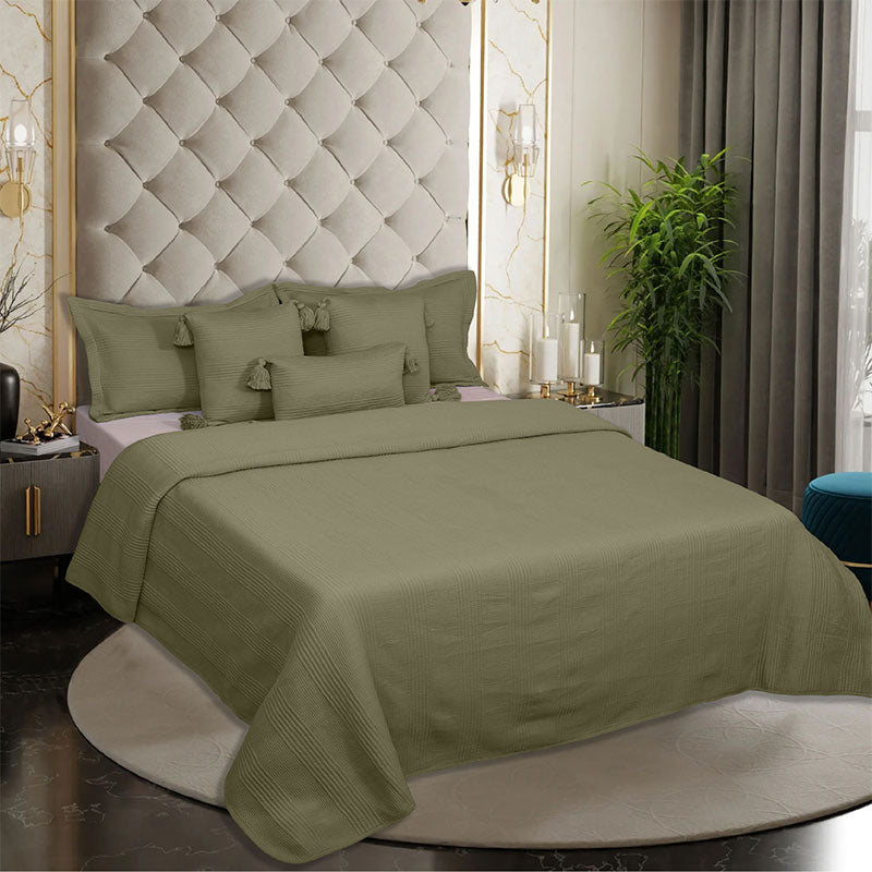 BodyComfy 100% Cotton Hosiery King-Size Fitted Bedcover – Minimalist Grid Texture Pattern