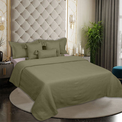 BodyComfy 100% Cotton Hosiery King-Size Fitted Bedcover – Minimalist Grid Texture Pattern