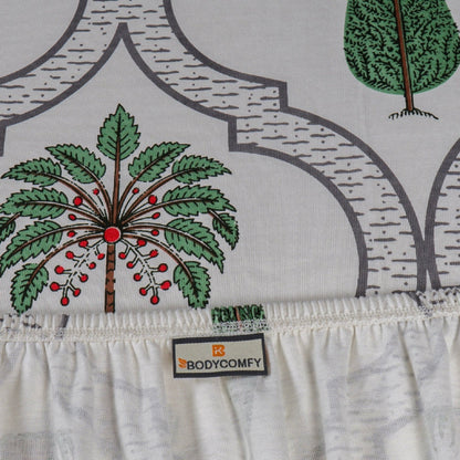 Bodycomfy 100% Cotton Hosiery King Size Fitted Bedsheet – Botanical Palm & Cypress Print