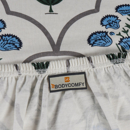 Bodycomfy 100% Cotton Hosiery King Size Fitted Bedsheet –  Floral Handblock Print