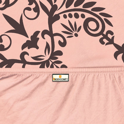 Bodycomfy 100% Cotton Hosiery King Size Fitted Bedsheet – Motif Panel Print