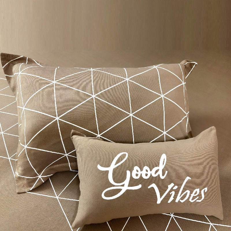 Bodycomfy 100% Cotton Hosiery King Size Fitted Bedsheet – Geometrical Panel Print