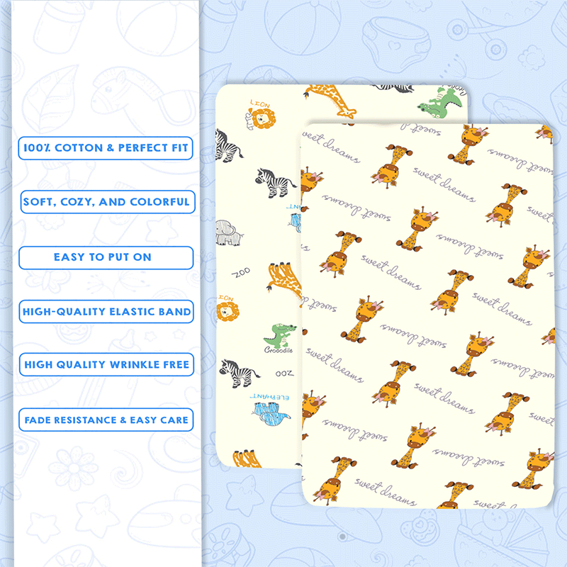 Bodycomfy 100% Cotton Hosiery Fitted Cot Sheet Pack of 2 – Cartoon Safari Print