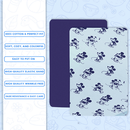 Bodycomfy 100% Cotton Hosiery Fitted Cot Sheet Pack of 2 -Disney Print and Royal Blue