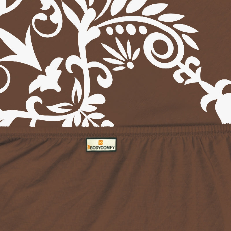 Bodycomfy 100% Cotton Hosiery King Size Fitted Bedsheet – Motif Panel Print
