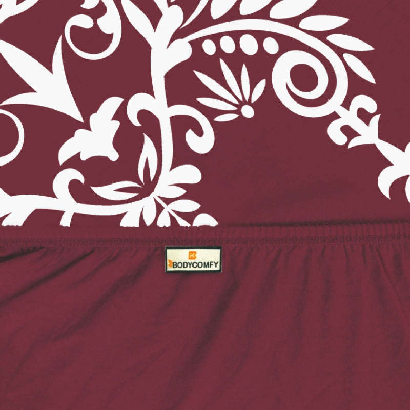 Bodycomfy 100% Cotton Hosiery King Size Fitted Bedsheet – Motif Panel Print