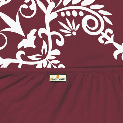 Bodycomfy 100% Cotton Hosiery King Size Fitted Bedsheet – Motif Panel Print