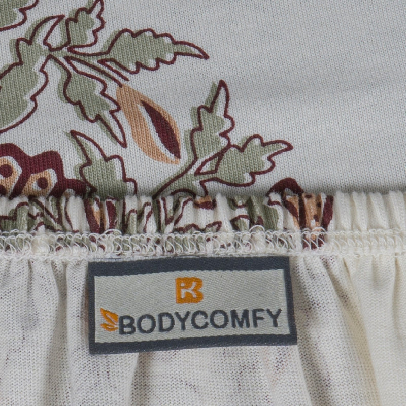 Bodycomfy 100% Cotton Hosiery King Size Fitted Bedsheet – Handblock Floral Allover Print