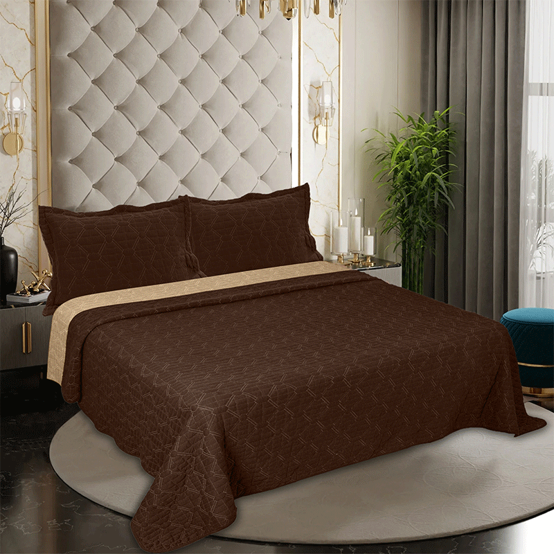 BodyComfy 100% Cotton Hosiery King-Size Fitted Bedcover – Diamond Weave Quilted Print