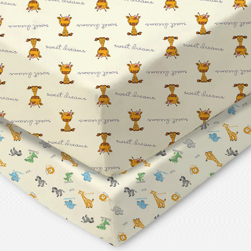 Bodycomfy 100% Cotton Hosiery Fitted Cot Sheet Pack of 2 – Cartoon Safari Print