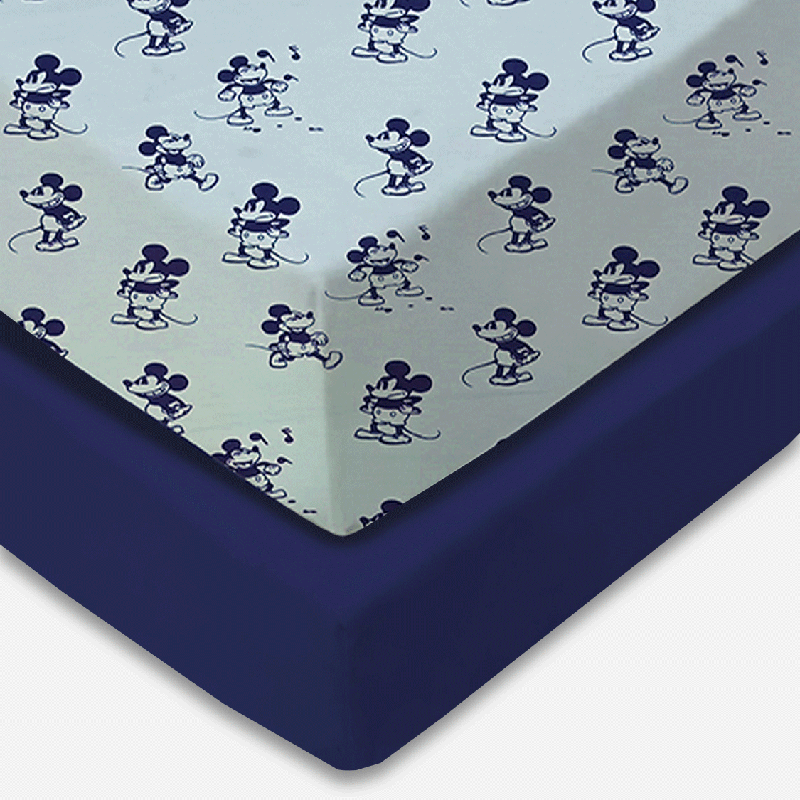 Bodycomfy 100% Cotton Hosiery Fitted Cot Sheet Pack of 2 -Disney Print and Royal Blue