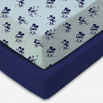 Bodycomfy 100% Cotton Hosiery Fitted Cot Sheet Pack of 2 -Disney Print and Royal Blue