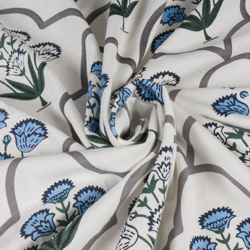 Bodycomfy 100% Cotton Hosiery King Size Fitted Bedsheet –  Floral Handblock Print