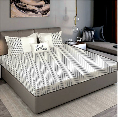 “Bodycomfy 100% Cotton Hosiery King Size Fitted Bedsheet – Chevron Minimalist Print