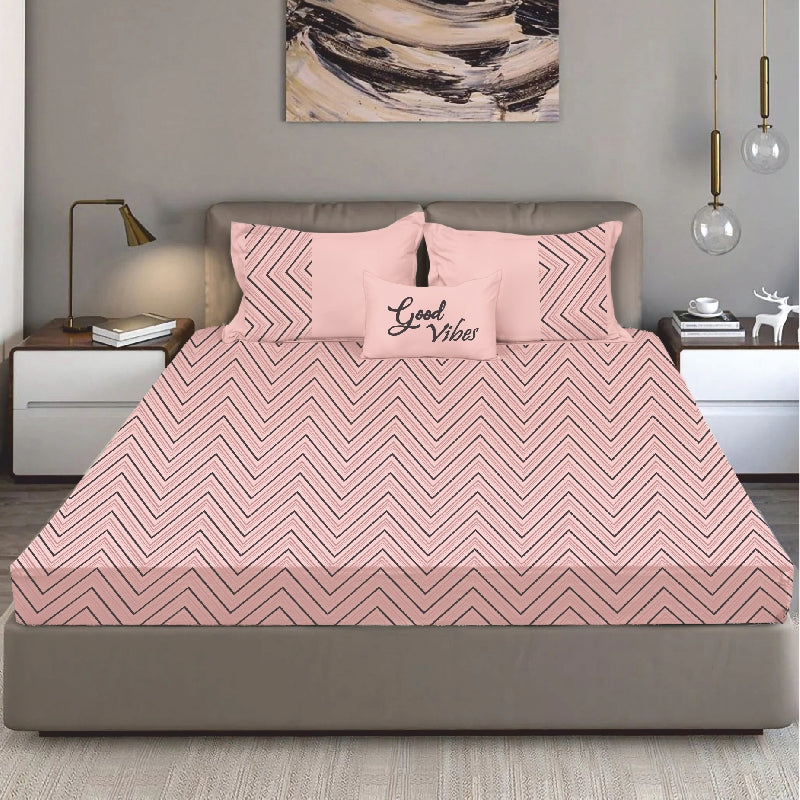 “Bodycomfy 100% Cotton Hosiery King Size Fitted Bedsheet – Chevron Minimalist Print