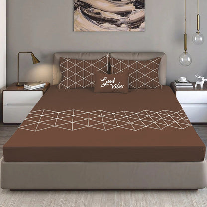 Bodycomfy 100% Cotton Hosiery King Size Fitted Bedsheet – Geometrical Panel Print
