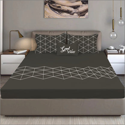 Bodycomfy 100% Cotton Hosiery King Size Fitted Bedsheet – Geometrical Panel Print