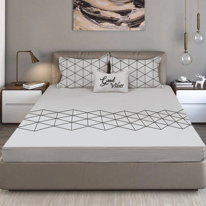 Bodycomfy 100% Cotton Hosiery King Size Fitted Bedsheet – Geometrical Panel Print