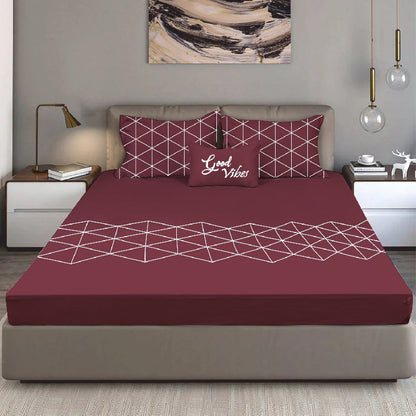 Bodycomfy 100% Cotton Hosiery King Size Fitted Bedsheet – Geometrical Panel Print