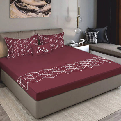 Bodycomfy 100% Cotton Hosiery King Size Fitted Bedsheet – Geometrical Panel Print
