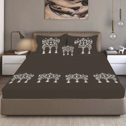 Bodycomfy 100% Cotton Hosiery King Size Fitted Bedsheet – Motif Panel Print